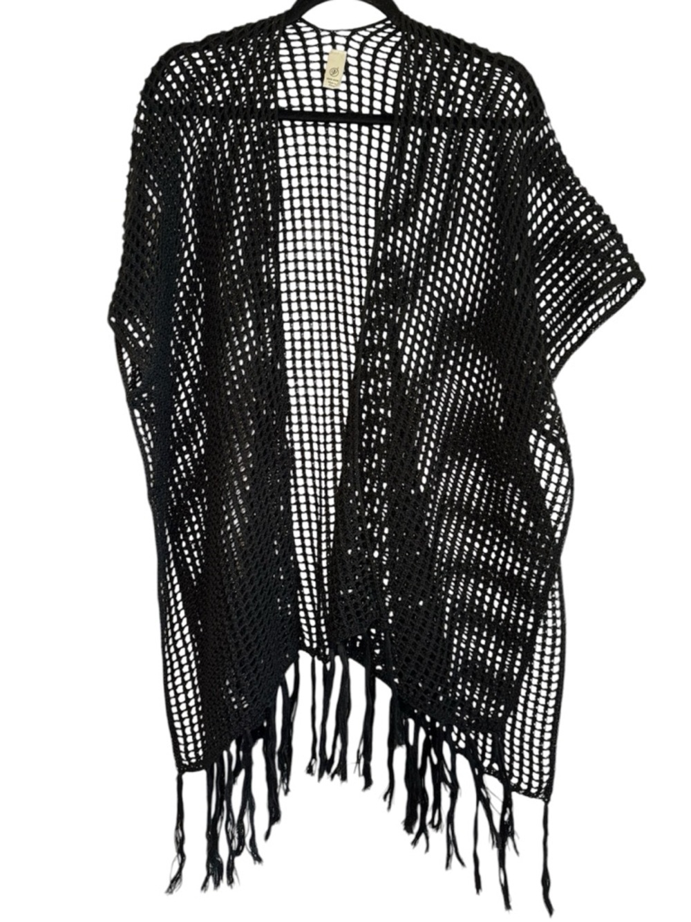 Black Crochet Fringe Swim Cover-Up Kimono